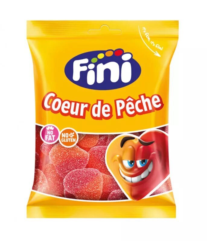 Sachet Fini 90 gr cœur pèche acide par 12 sachets