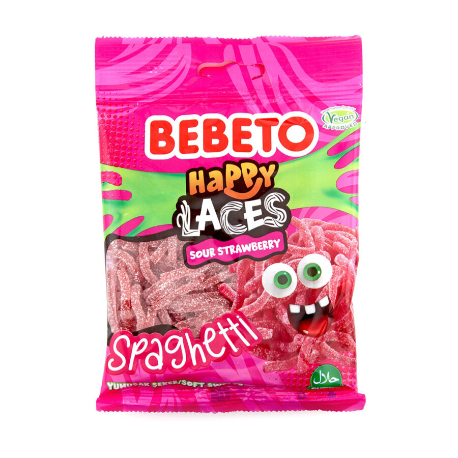 Sachet Bebeto 80 gr spaghetti fraise acide halal par 12 sachets